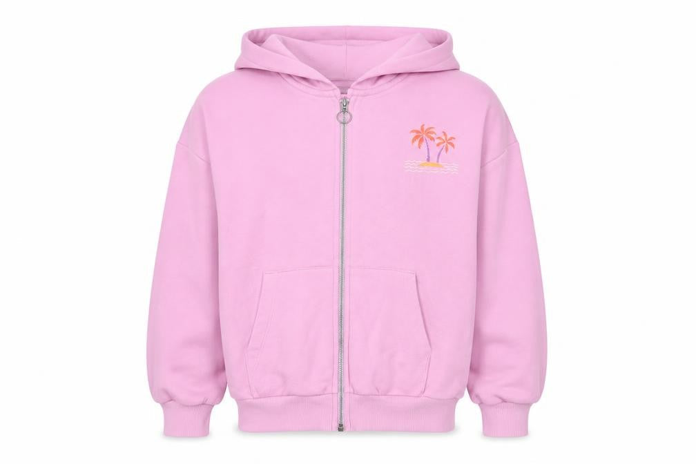 Marks & Spencer Girls Pink Full Zip Hoodie 9-10 Years Paradise Palms Embroidered