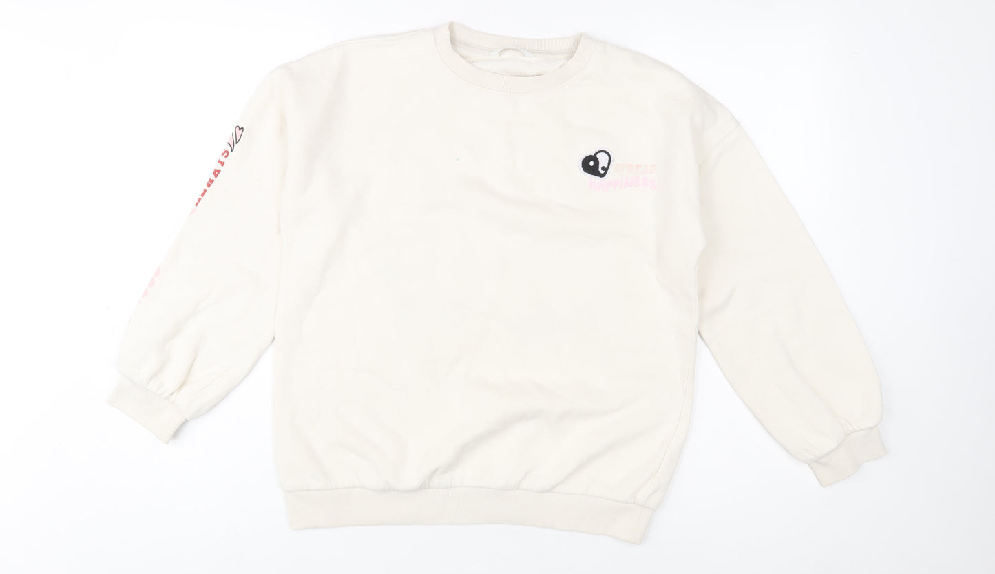 Marks and Spencer Girls Beige Graphic Sweatshirt 13-14 Years Crew Neck