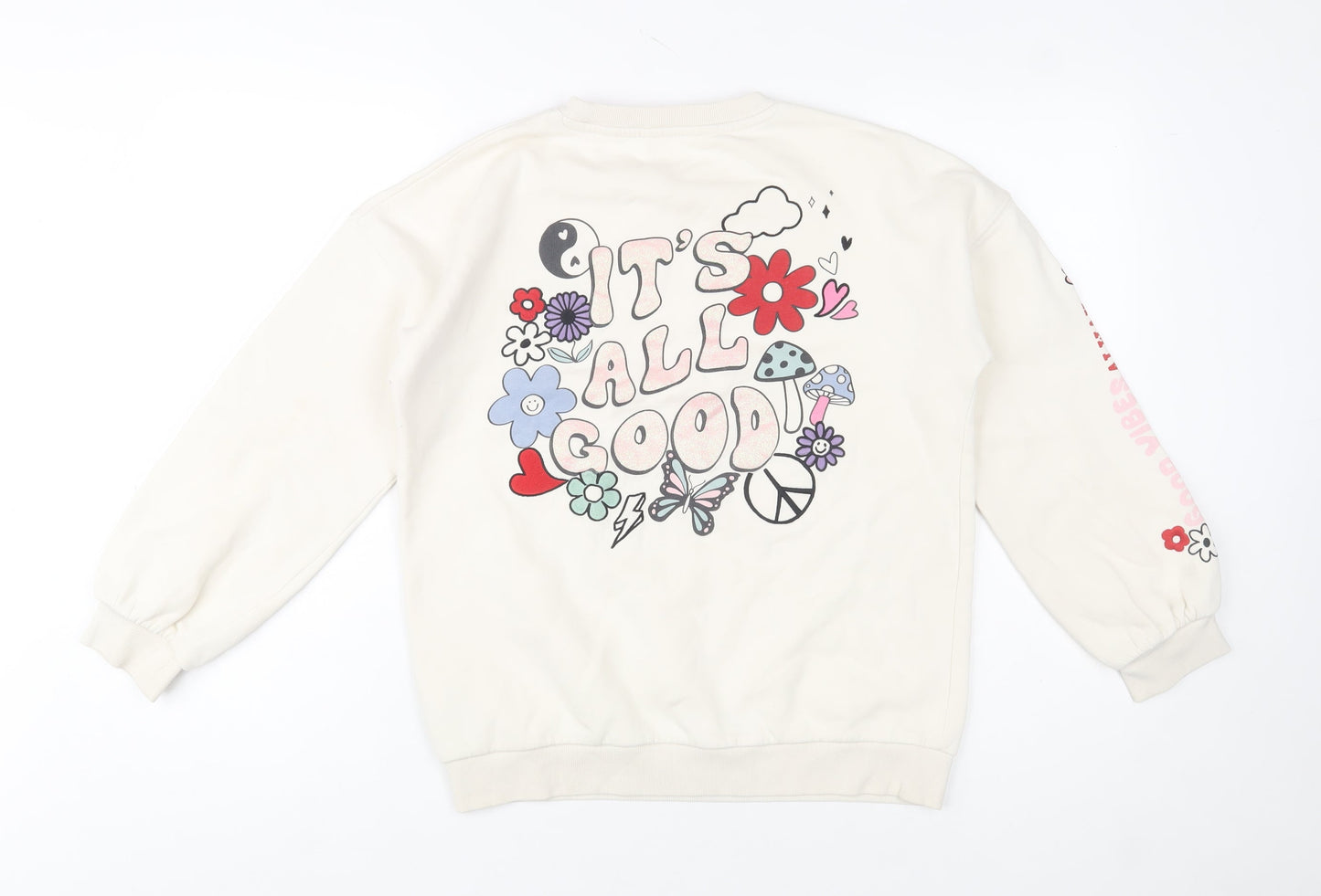 Marks and Spencer Girls Beige Graphic Sweatshirt 13-14 Years Crew Neck