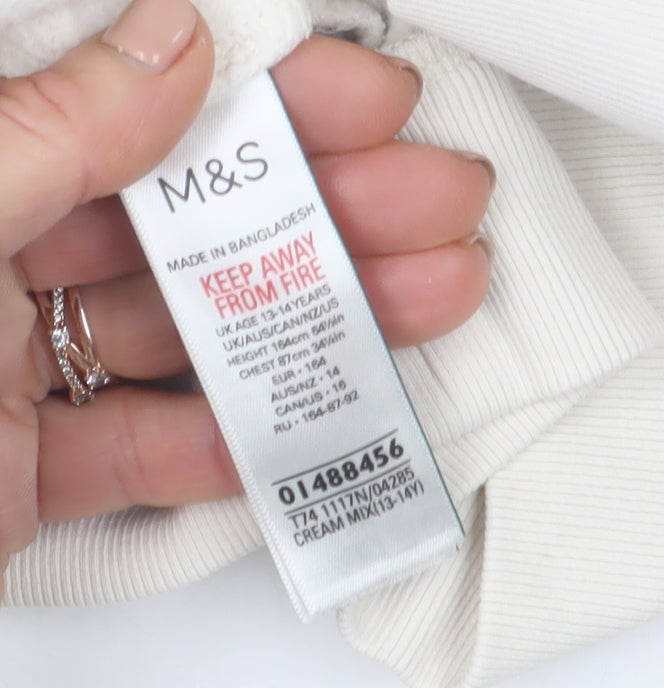 Marks and Spencer Girls Beige Graphic Sweatshirt 13-14 Years Crew Neck