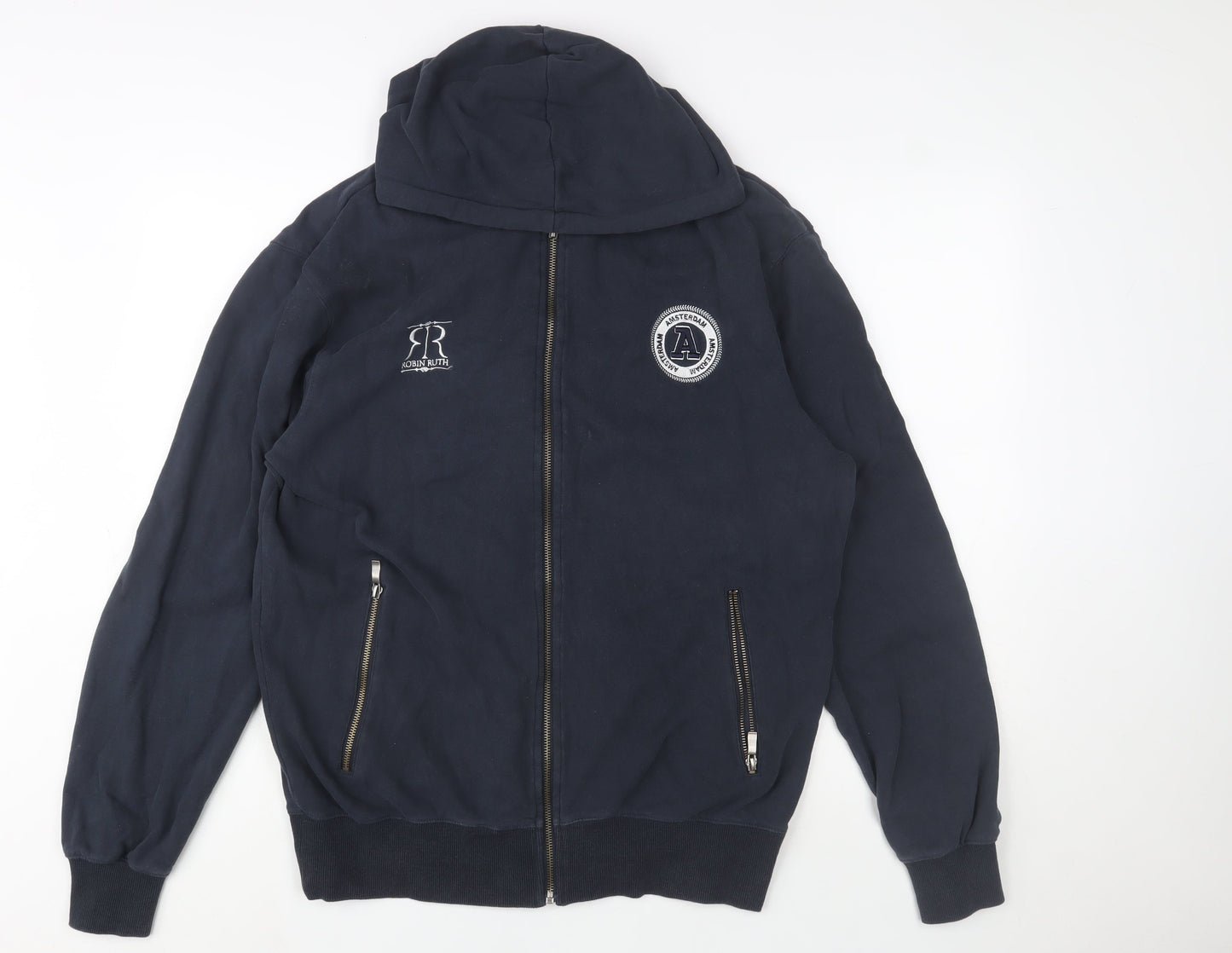 Robin Ruth Men Blue L Basic Hooded Full Zip Cotton Jacket