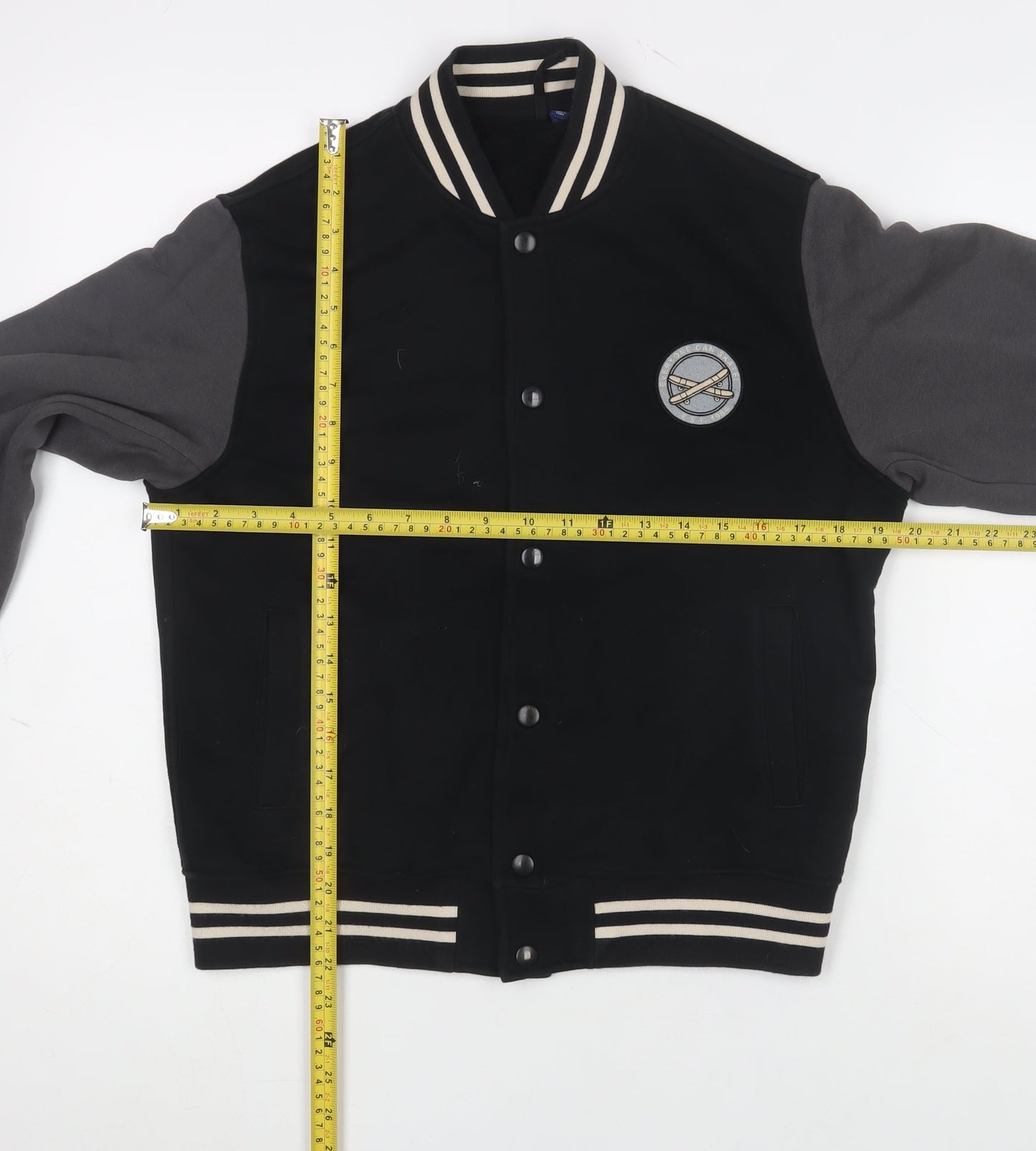 Uniqlo Boys Black Varsity Jacket 11-12 Years Cotton Blend Button Casual