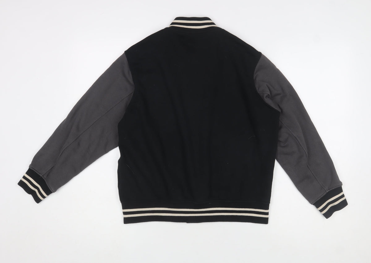 Uniqlo Boys Black Varsity Jacket 11-12 Years Cotton Blend Button Casual