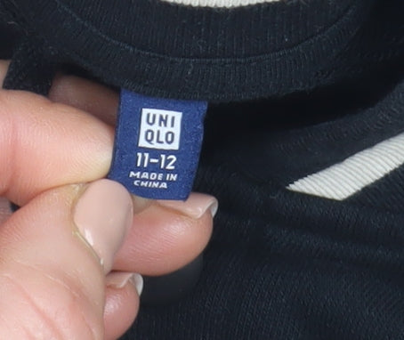 Uniqlo Boys Black Varsity Jacket 11-12 Years Cotton Blend Button Casual