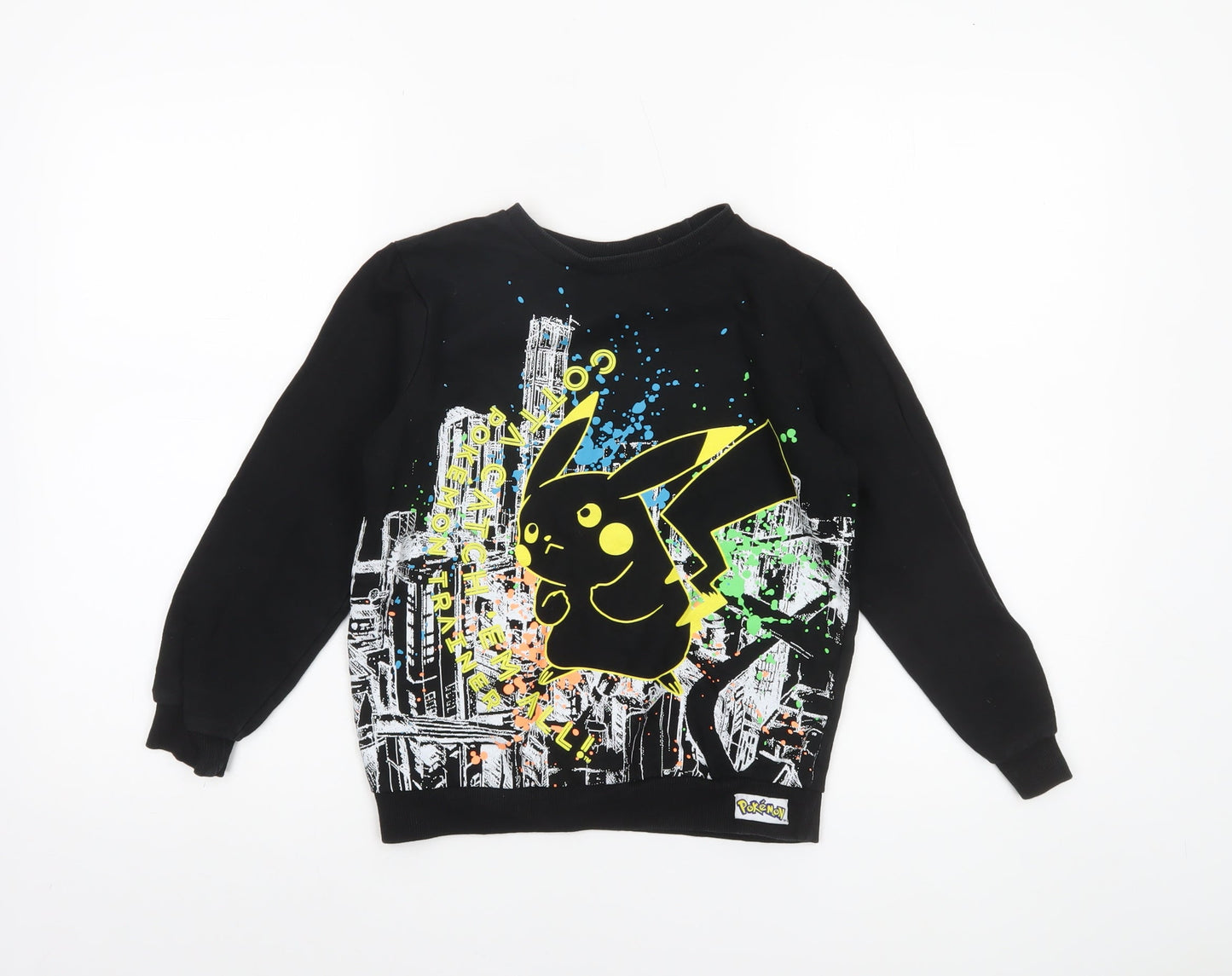Tu Boys Black Pokémon Pikachu Sweatshirt 9 Years Long Sleeve Graphic Pullover