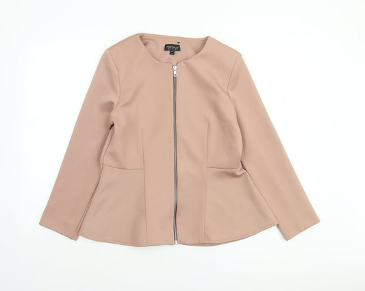 Topshop Women’s Beige Zip-Up Jacket UK 14 Classic Style