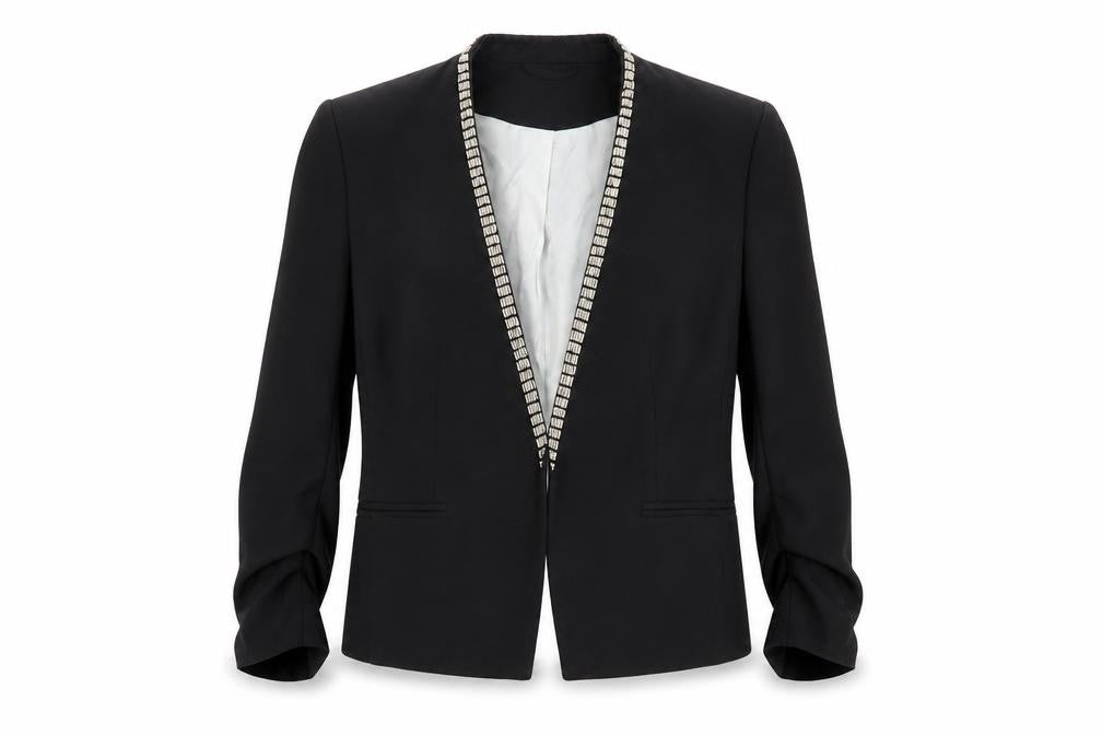 H&M Women Black Beaded Trim Blazer Jacket Size 10 Regular Fit