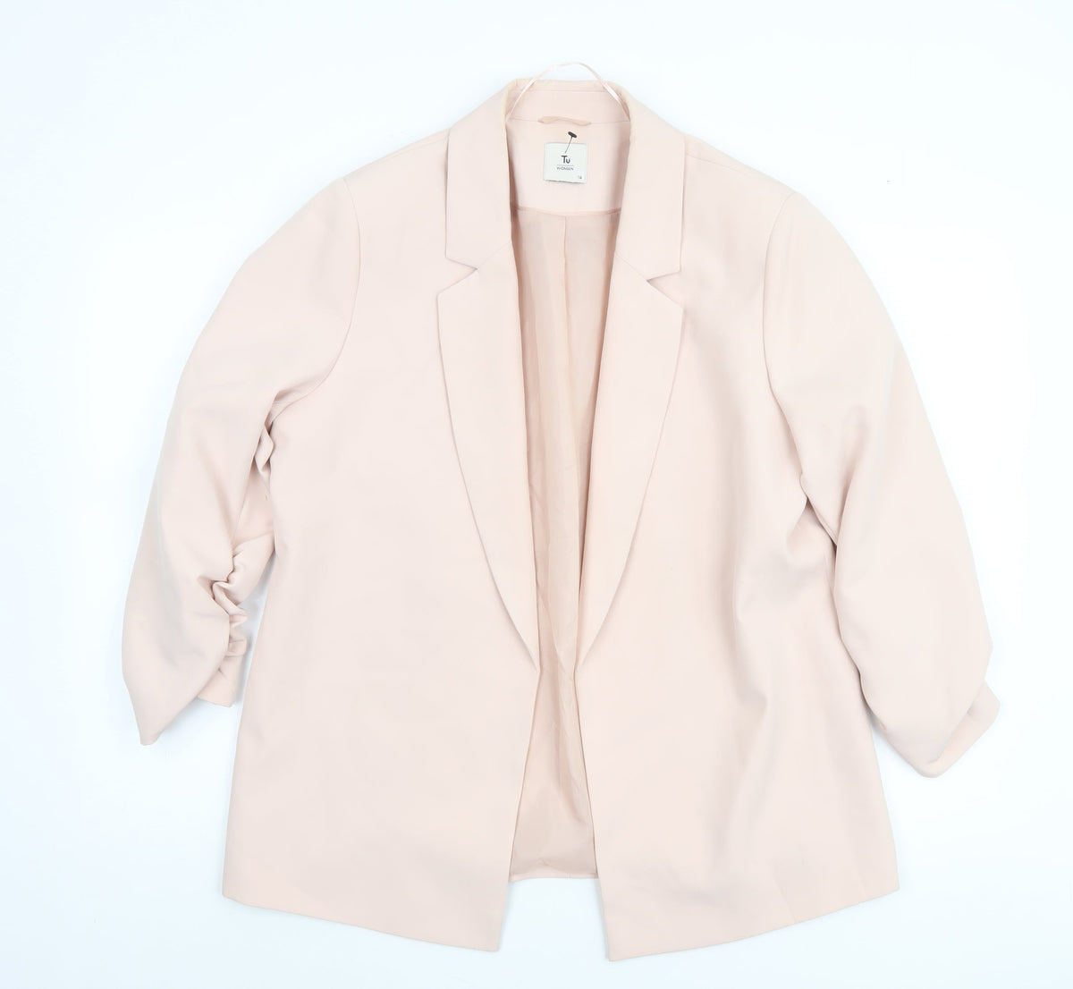 Tu Women Beige Regular Fit Notch Lapel Lined Blazer Size 14