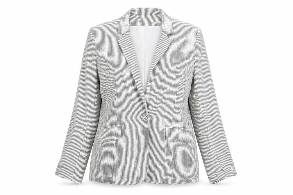 Peacocks Women Grey Striped Linen Blend Blazer Size 14 Regular Fit