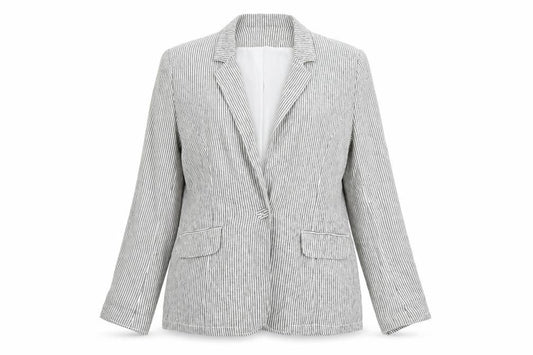 Peacocks Women Grey Striped Linen Blend Blazer Size 14 Regular Fit