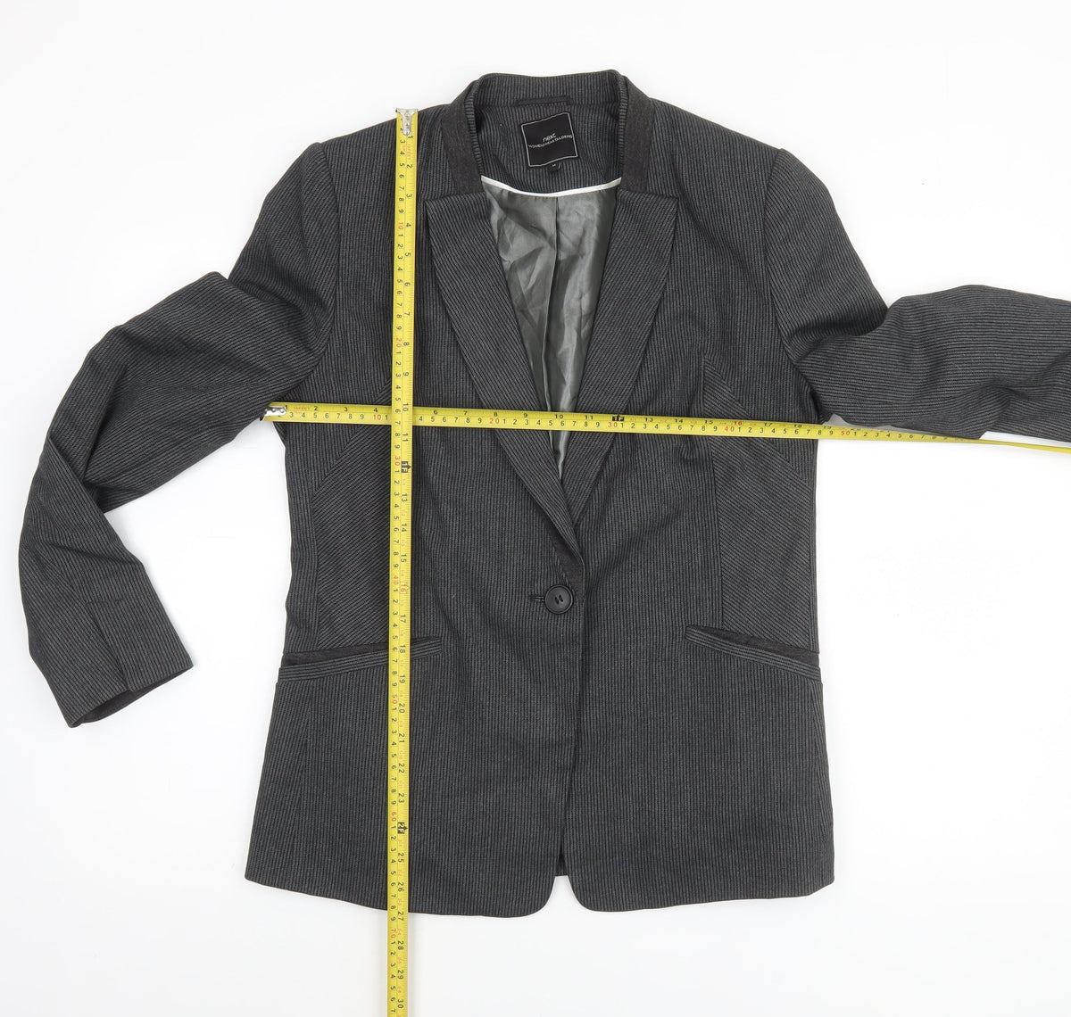 Next Women Grey Pinstripe Single-Breasted Blazer UK 14 Classic Fit
