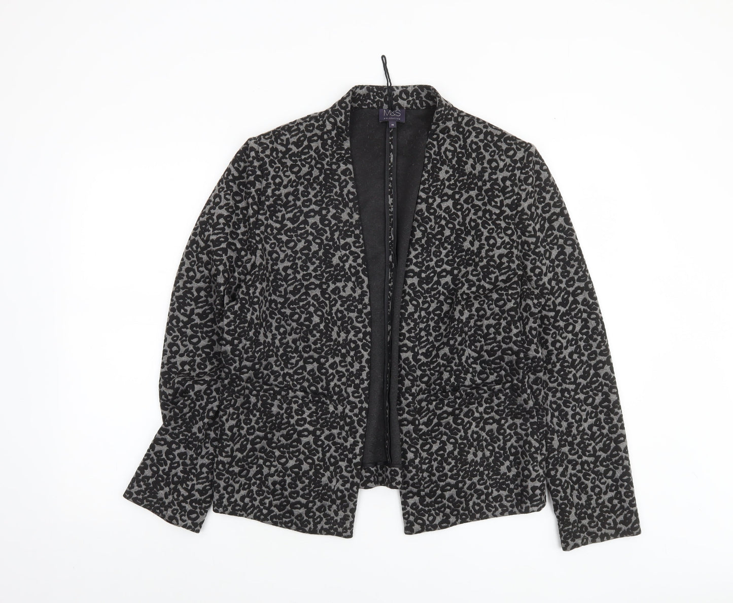 Marks and Spencer Women Grey Animal Print Blazer Size 16 Regular
