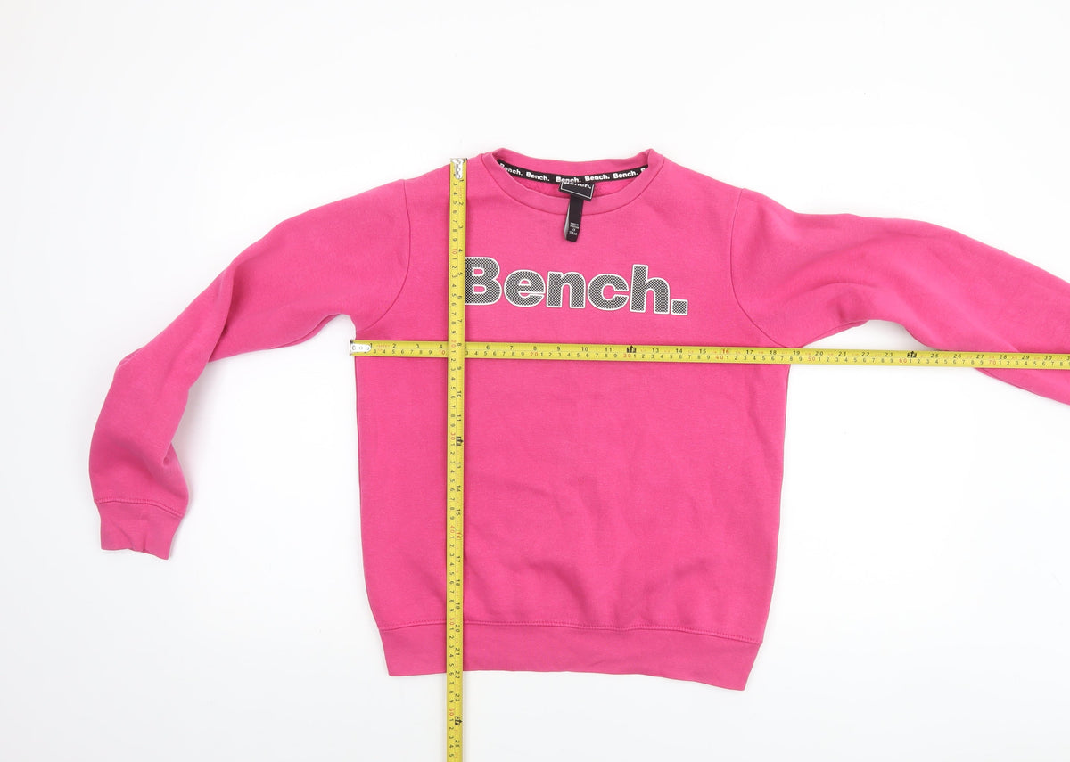 Bench Girls Pink Logo Pullover Sweatshirt 13 Years Fleece Crew Neck