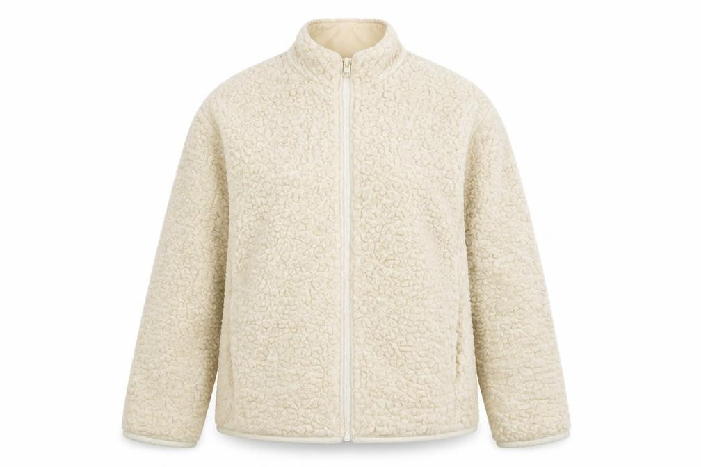 Weekday Women's Beige Wool Blend Fleece Jacket Size M Casual Full Zip