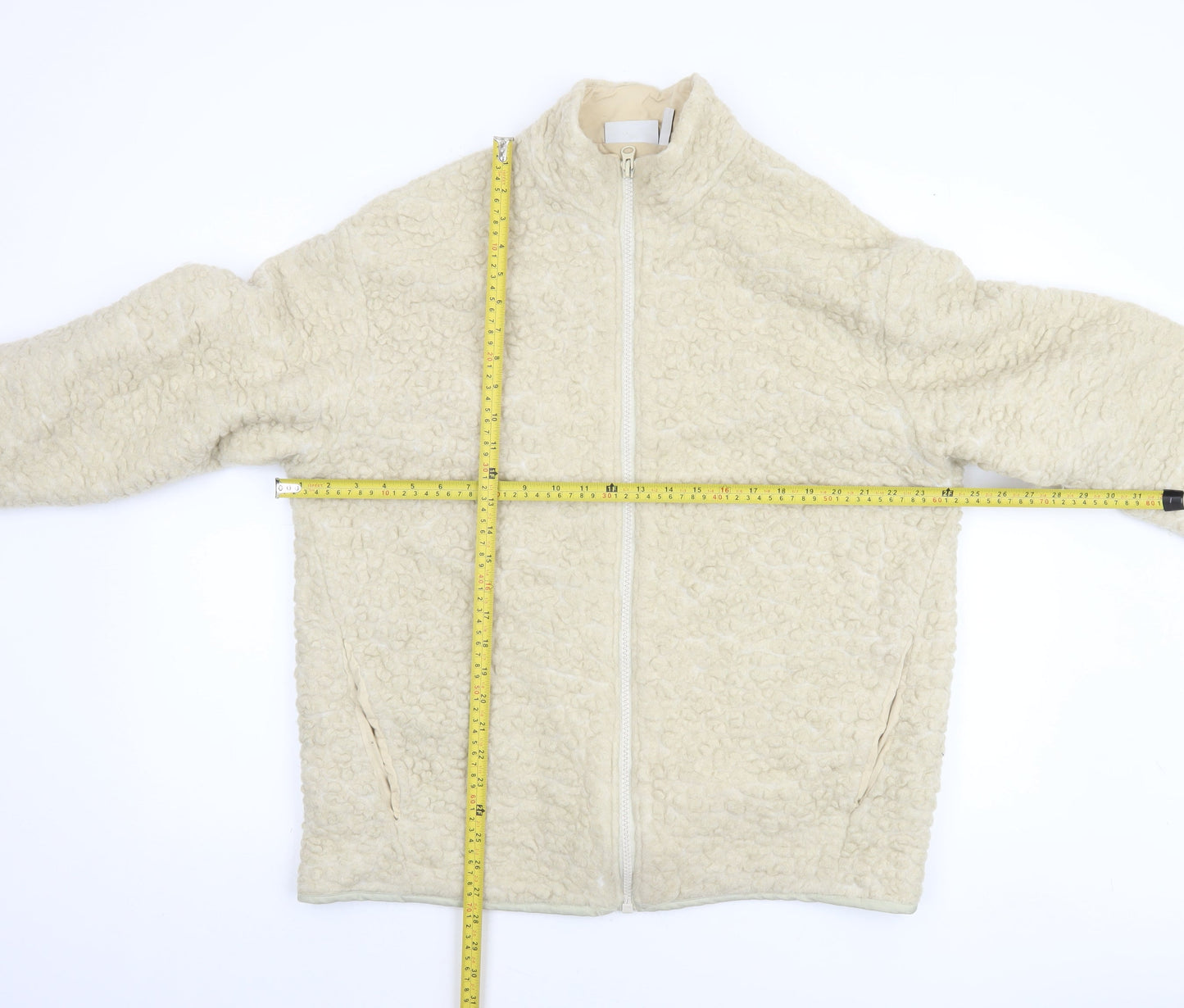 Weekday Women's Beige Wool Blend Fleece Jacket Size M Casual Full Zip