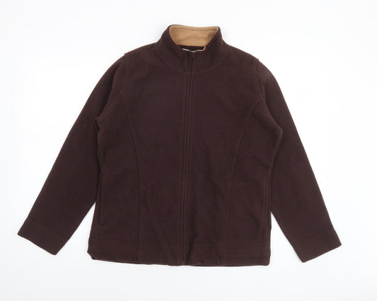 EWM Women Brown Fleece Jacket M 14-16 Full Zip Casual Warm Outerwear