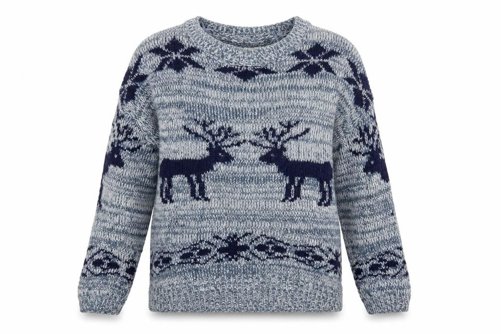 Falmer Heritage Women's Blue Fair Isle Reindeer Wool Blend Jumper Size S