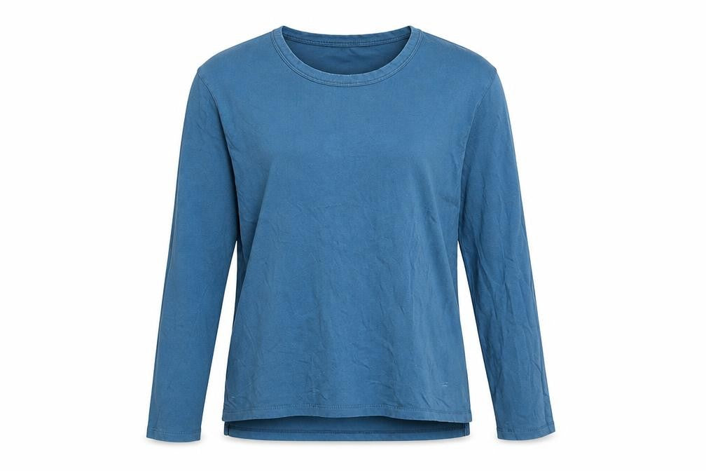 Folk Blue Long Sleeve Cotton Crew Neck Women's T-Shirt Size S