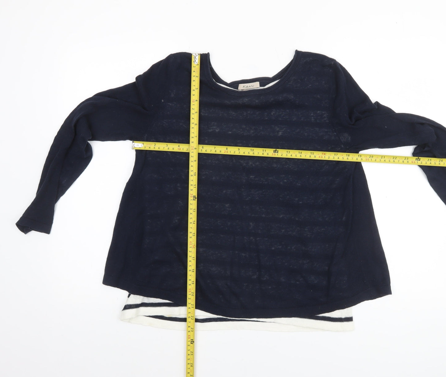 Kew Women’s Blue Striped Linen Cotton Jumper Size S 10