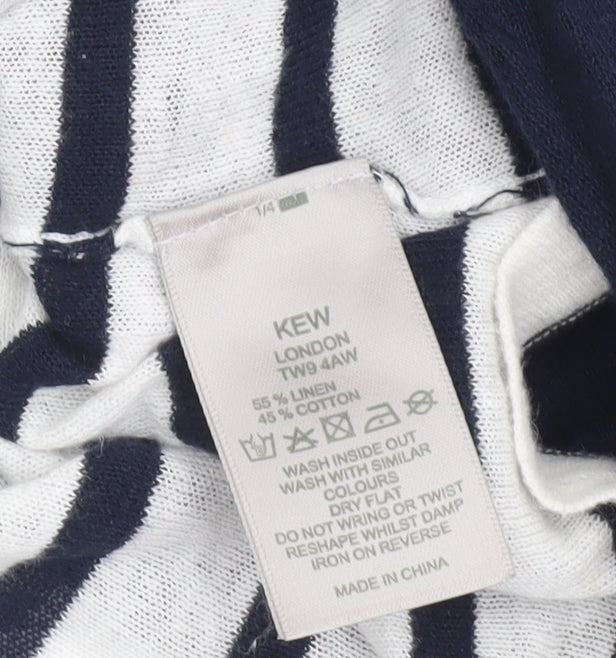 Kew Women’s Blue Striped Linen Cotton Jumper Size S 10