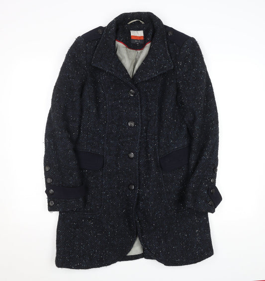 Next Women Blue Wool Tweed Military Coat Size 12 Long Sleeve