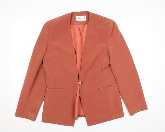 Michael H. Womens Brown Blazer Size 10 Lined Single Button Jacket