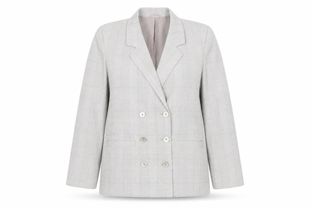 St Michael Womens Beige Checked Double-Breasted Blazer Size 10