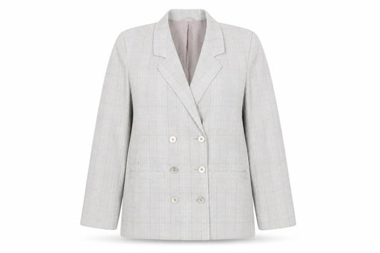 St Michael Womens Beige Checked Double-Breasted Blazer Size 10