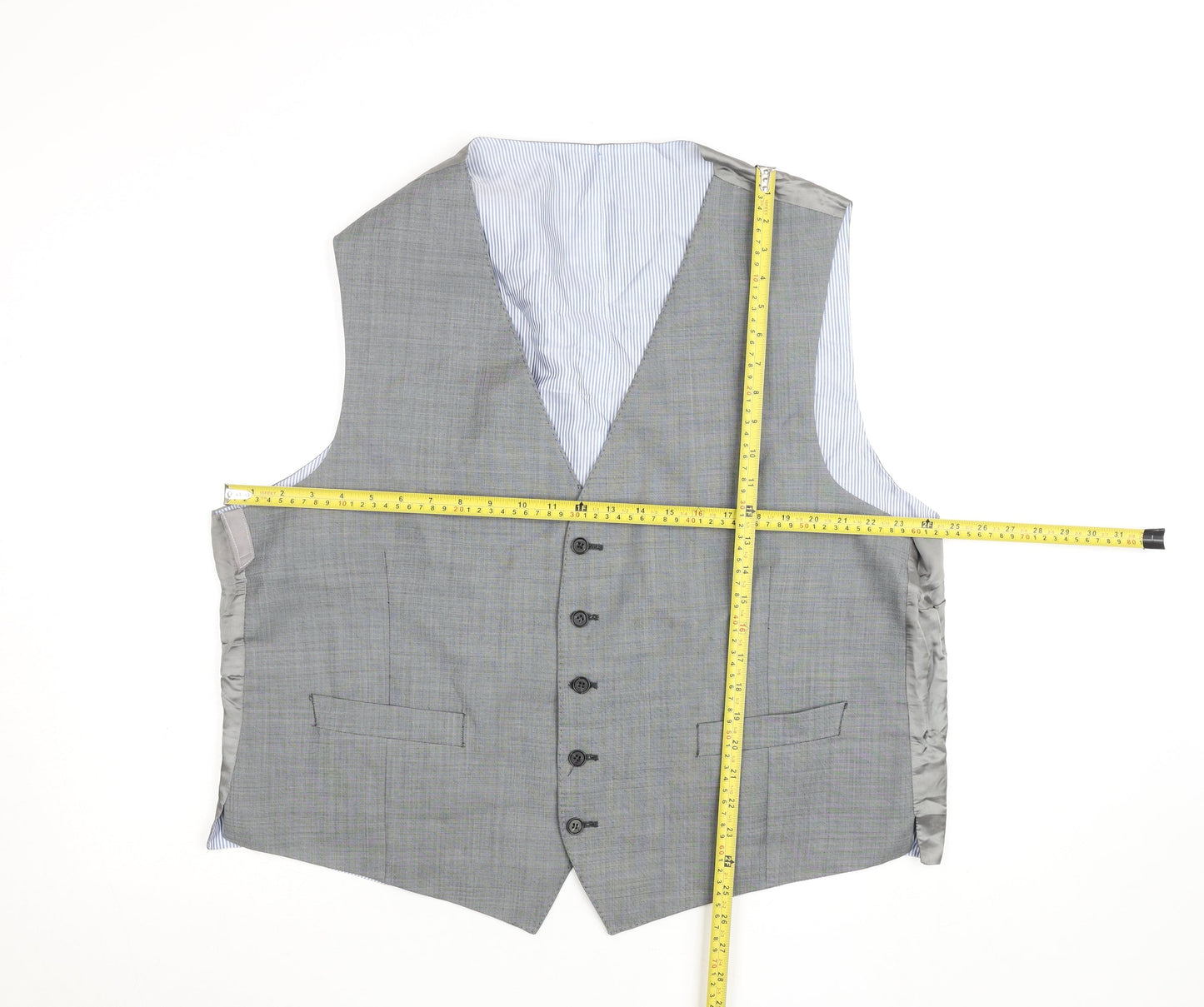 Racing Green Men's Grey Wool Classic Waistcoat Size 40