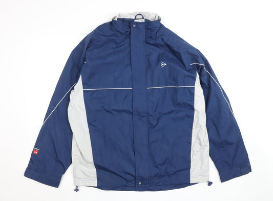 Dunlop Men's Blue and Grey Windbreaker Jacket Size L Polyester Waterproof