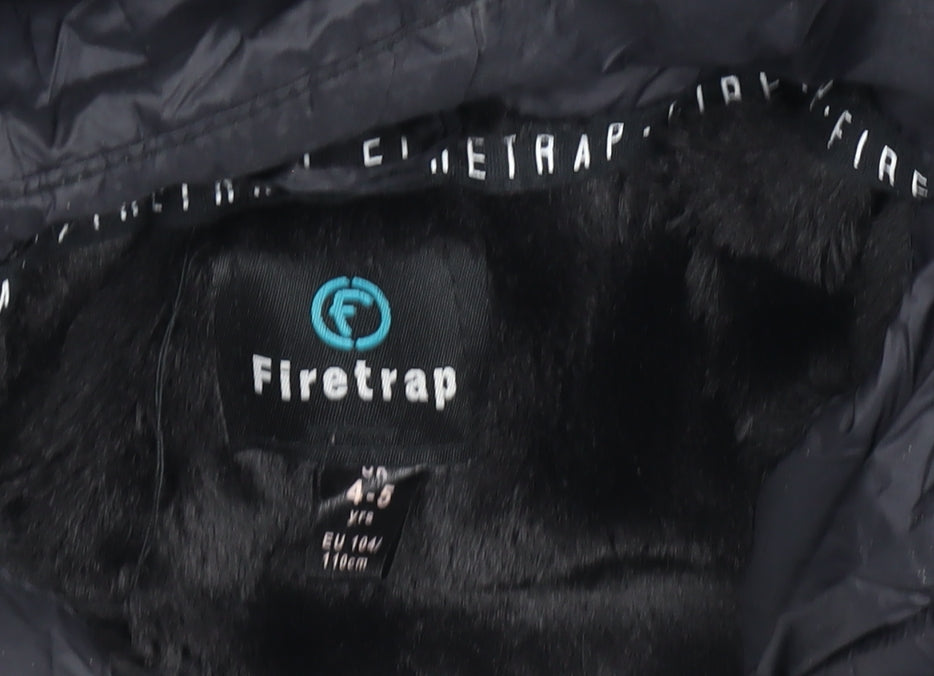 Firetrap Girls Black Faux Fur Hooded Puffer Jacket 4-5 Years