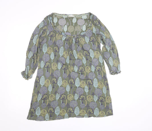 White Stuff Women’s Green Floral Print 3/4 Sleeve Tunic Blouse Size 12
