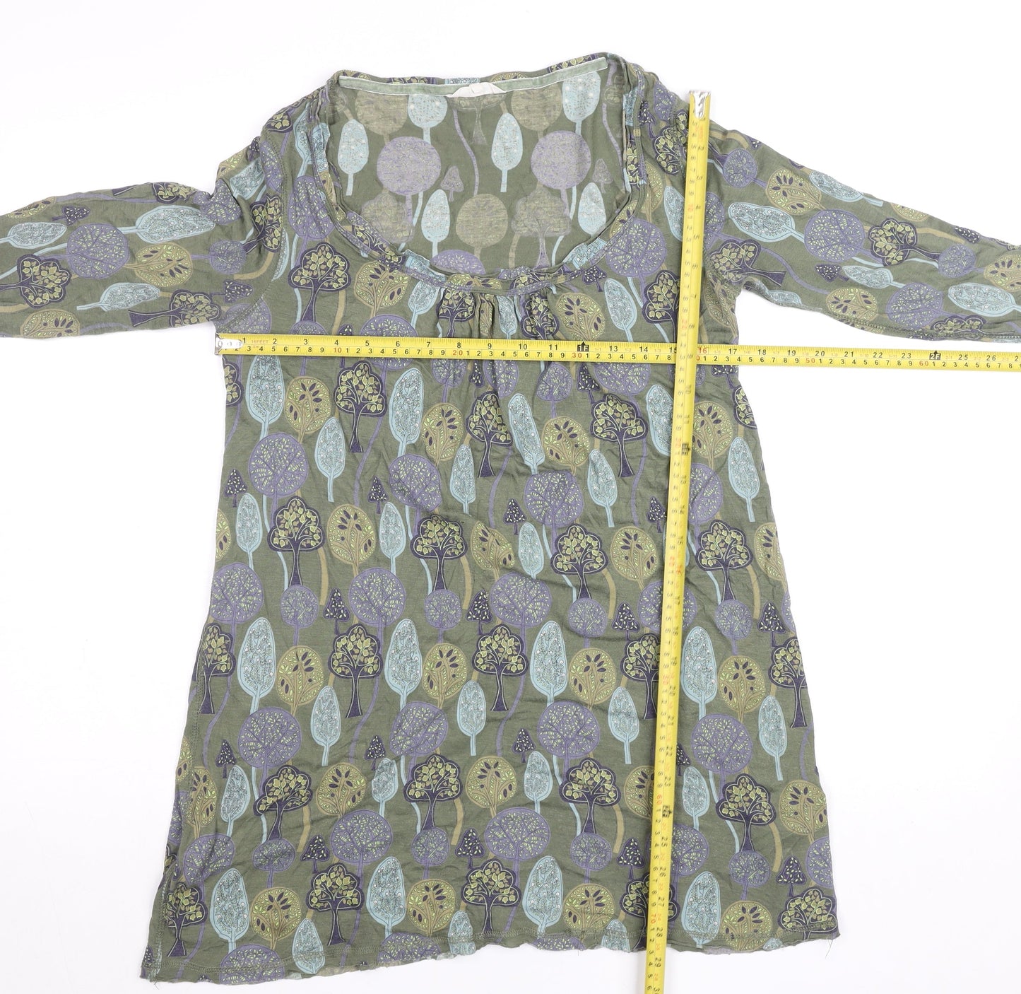 White Stuff Women’s Green Floral Print 3/4 Sleeve Tunic Blouse Size 12