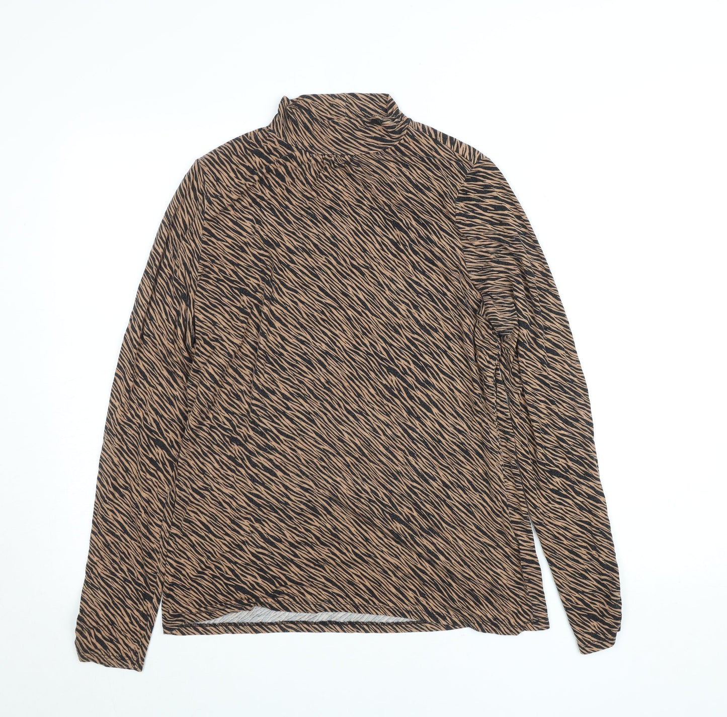Oasis Women Brown Animal Print Roll Neck Long Sleeve Top L