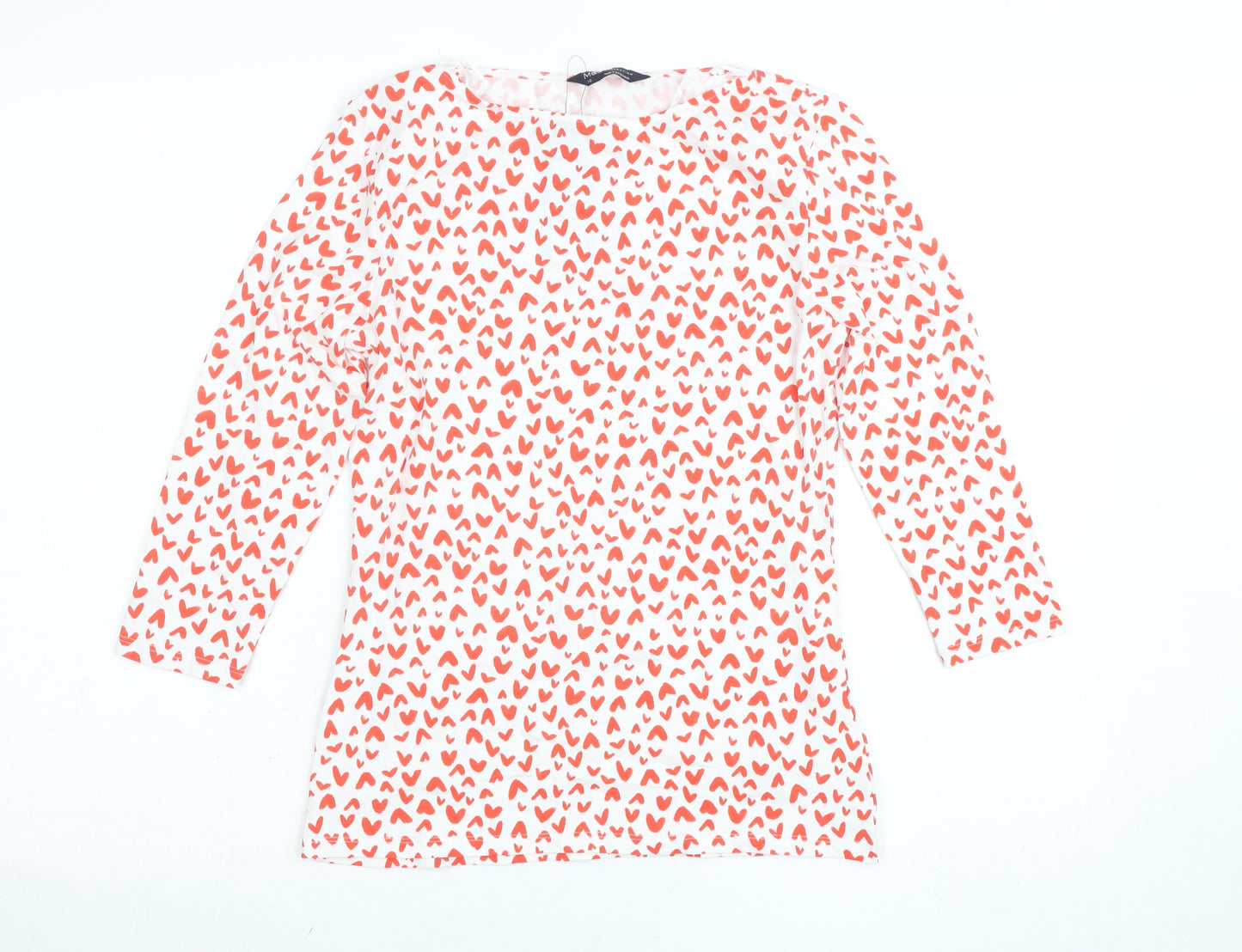 Marks and Spencer Women's Pink Heart Print 3/4 Sleeve T-Shirt Size 10