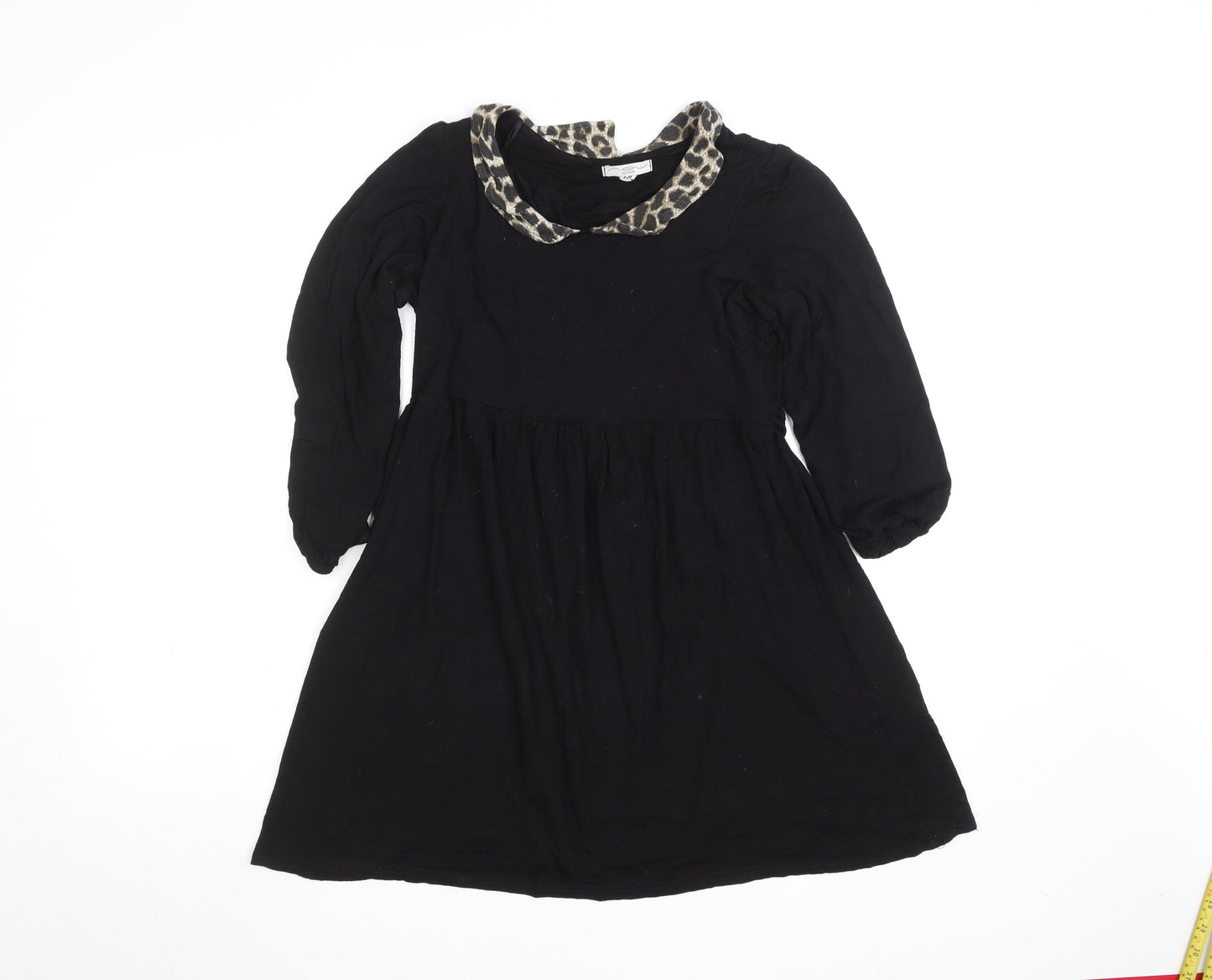 New Look Women Black Leopard Collar A-Line Dress Size 14
