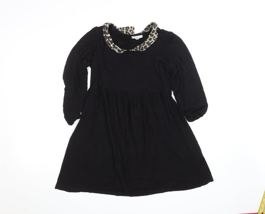 New Look Women Black Leopard Collar A-Line Dress Size 14