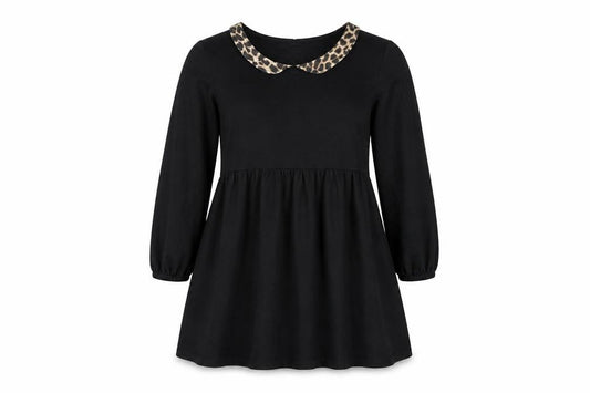 New Look Women Black Leopard Collar A-Line Dress Size 14