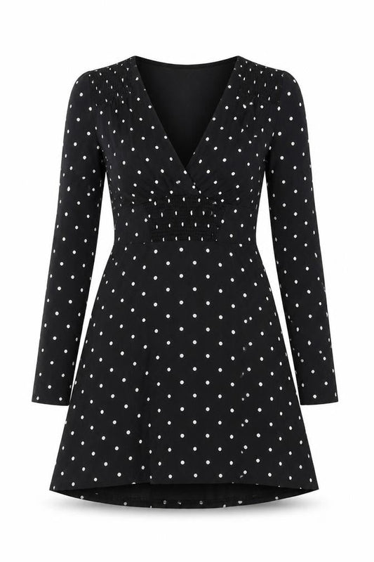 Miss Selfridge Women Black Polka Dot V-Neck Fit & Flare Dress Size 8