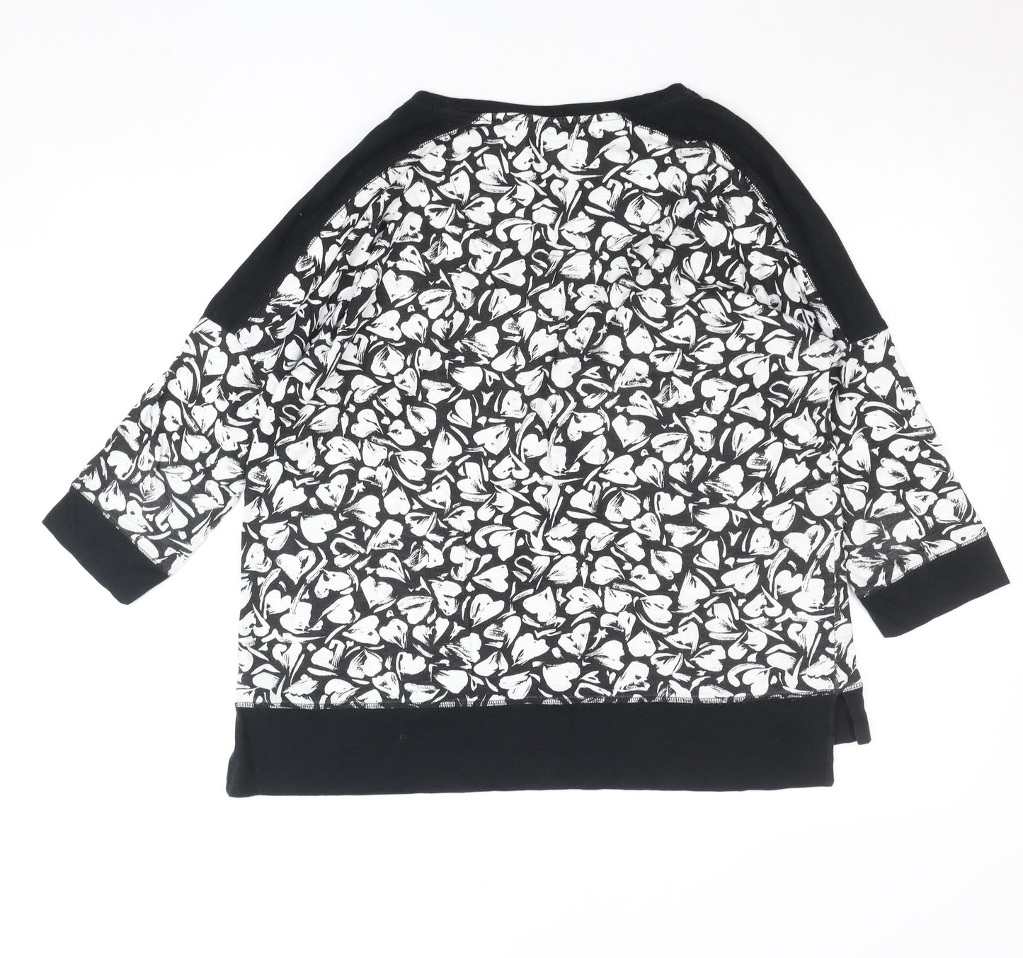 Next Women’s Black Floral Cotton 3/4 Sleeve T-Shirt Size 14