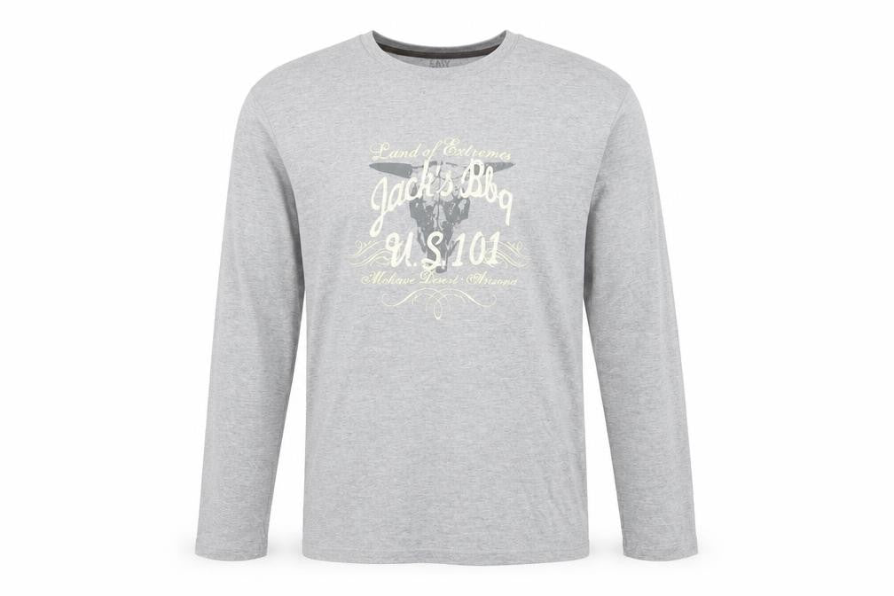 Easy Mens Grey Long Sleeve Graphic Crew Neck Cotton Top Size S