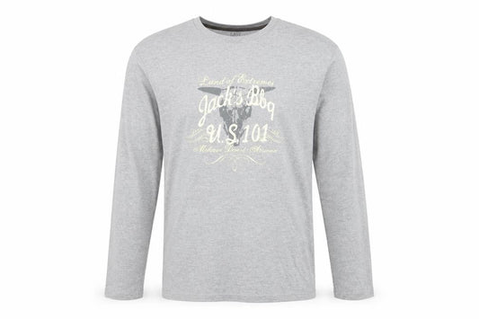 Easy Mens Grey Long Sleeve Graphic Crew Neck Cotton Top Size S