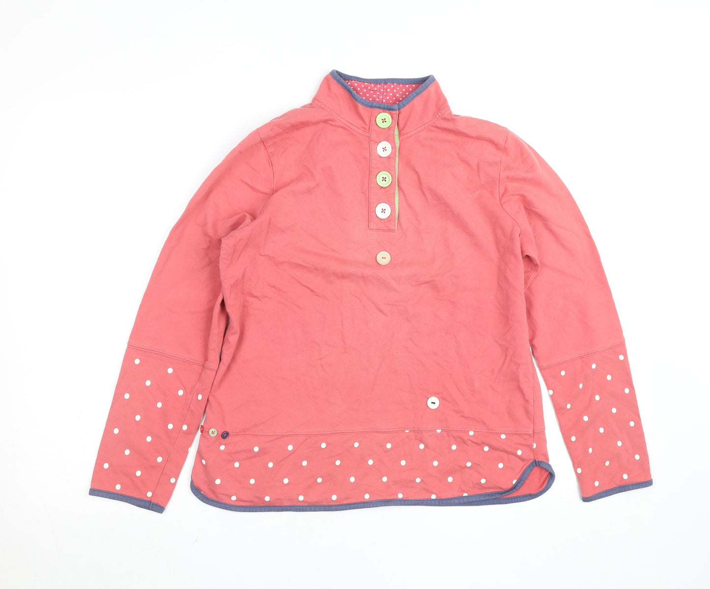 Colours by Alice Women’s Pink Polka Dot Henley Sweatshirt Size 14 Cotton
