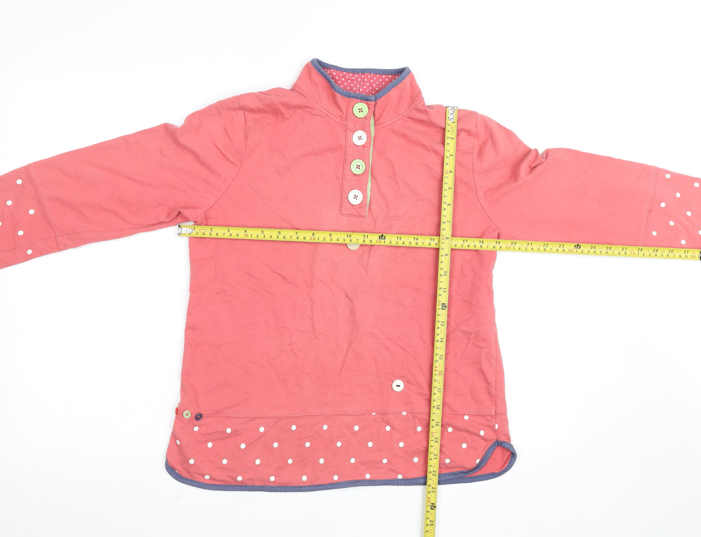 Colours by Alice Women’s Pink Polka Dot Henley Sweatshirt Size 14 Cotton