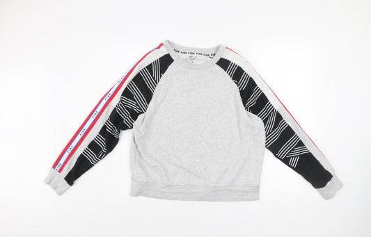 Victoria's Secret PINK Women's Grey Sweatshirt XS Raglan Pullover Logo Stripe