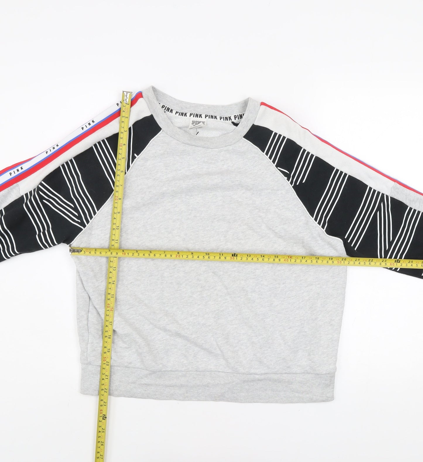 Victoria's Secret PINK Women's Grey Sweatshirt XS Raglan Pullover Logo Stripe