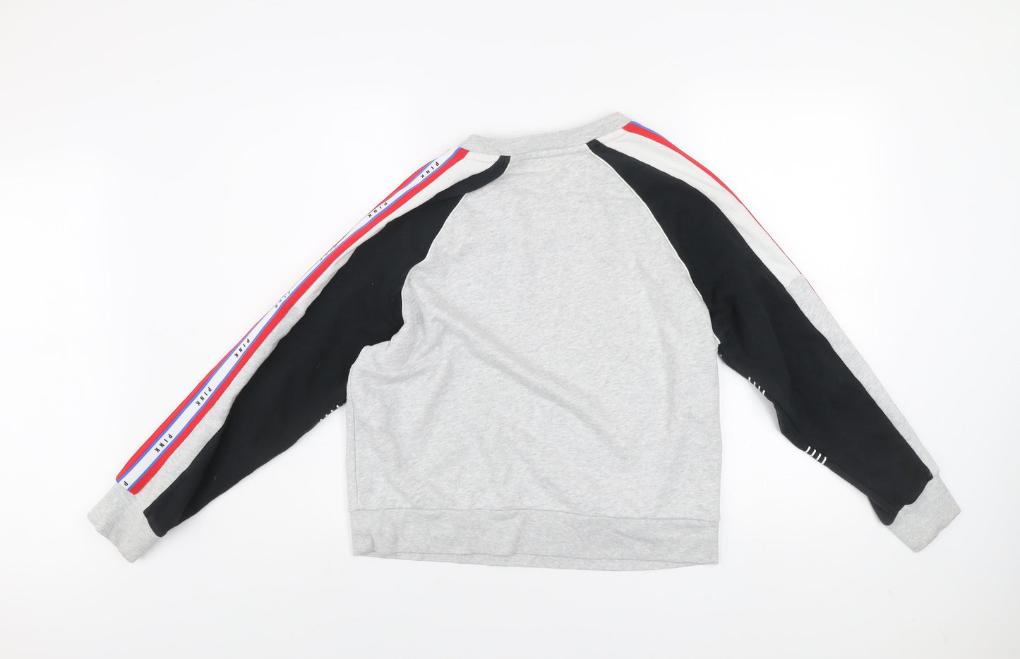 Victoria's Secret PINK Women's Grey Sweatshirt XS Raglan Pullover Logo Stripe