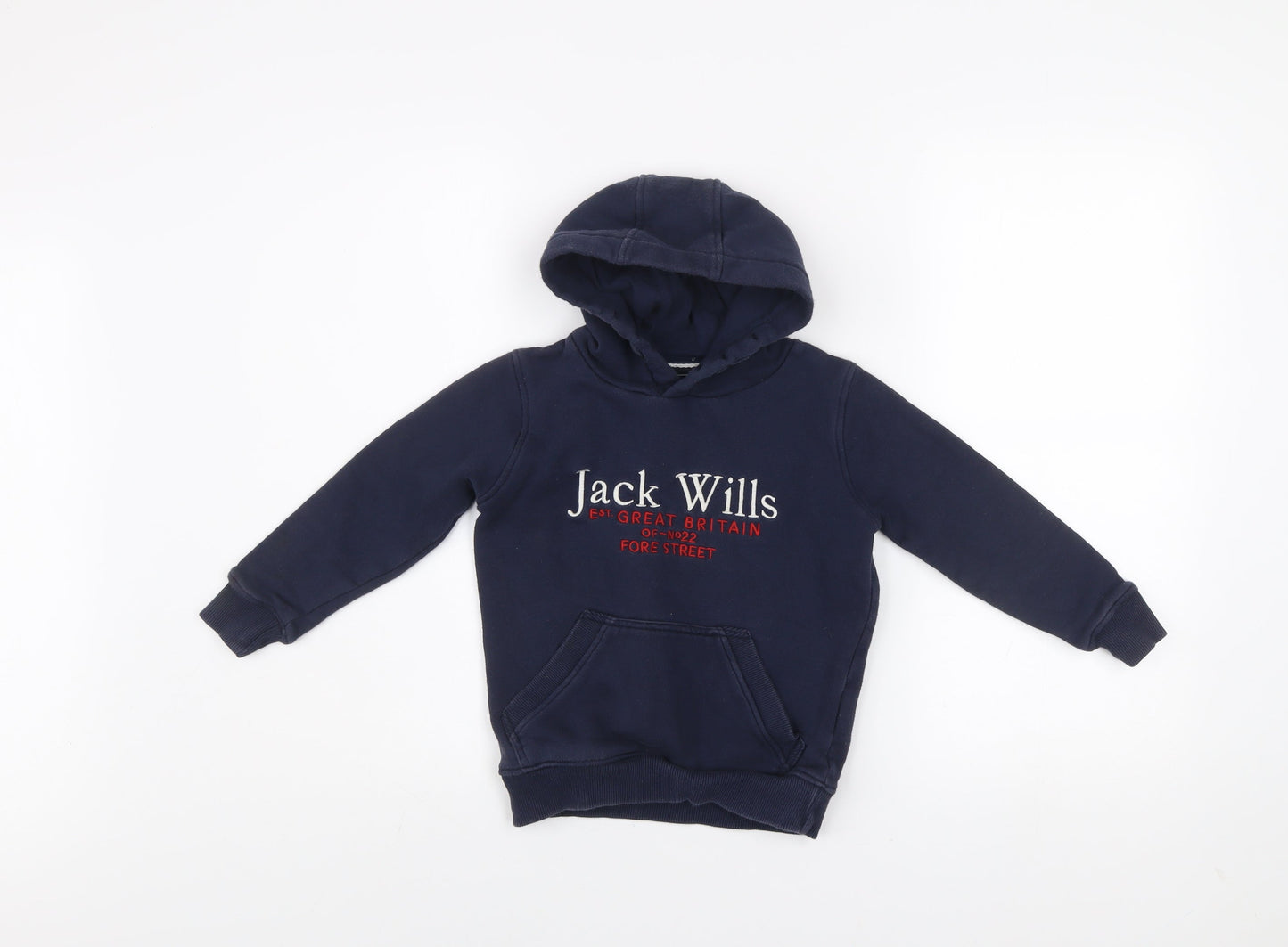 Jack Wills Boys Blue Pullover Hoodie 5-6 Years Embroidered Logo Fleece