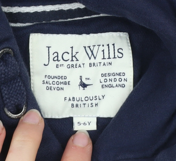 Jack Wills Boys Blue Pullover Hoodie 5-6 Years Embroidered Logo Fleece