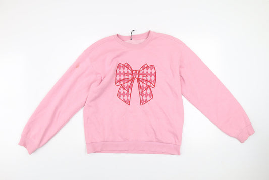 Threadbare Womens Pink Bow Graphic Pullover Sweatshirt UK 12